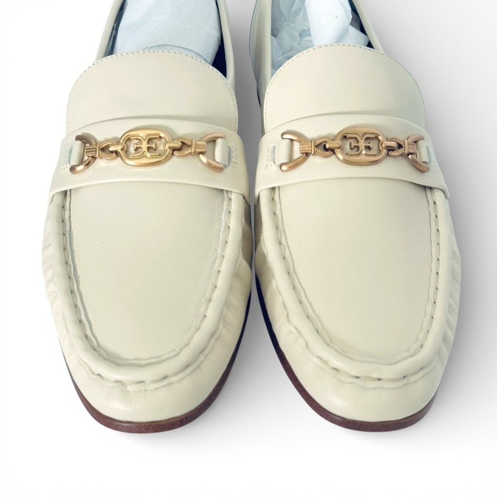 Sam Edelman Lucca Leather Loafers Cream with Gold Buckles Preppy Classic NEW 10 - Picture 4 of 9